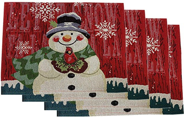 4er Set Schneemann Tischsets aus Leinen-Baumwoll-Mischgewebe von TOMTOP JMS in Grau und Rot, rechteckig, B/H: 33 x 44 cm - Bild 1