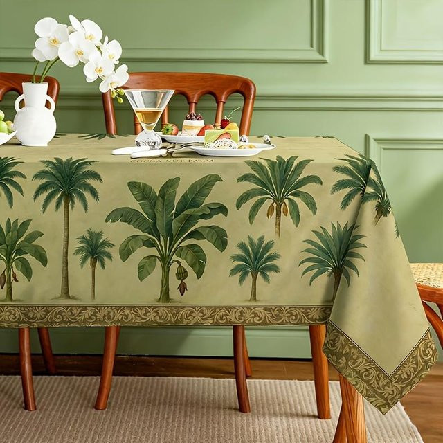 JINGYUE Pet Rechteckige Tischdecke mit Tropischem Palmen-Design in Beige und Grün, B/B: 90 x 140 cm - Bild 1