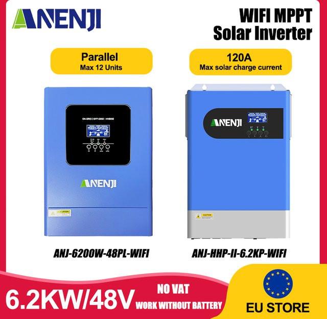 ANENJI Hybrid Solar Inverter 6200W 220V 48V mit MPPT 120A und WIFI, Reine Sinus Welle, Blau - Bild 1