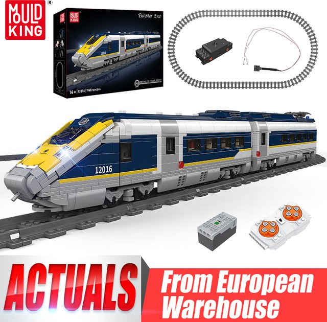 Mould King 12016 RC Europe Star E320 Technische Eisenbahn Baustein-Set Dampflokomotive in Blau - Bild 1