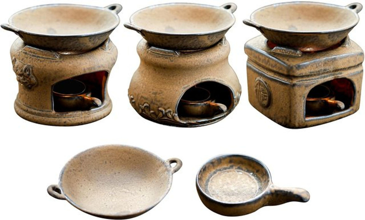 Kesoto Ölwärmer im Vintage-Stil aus Keramik, Teelichthalter und Kerzendiffusor in Beige - Bild 1