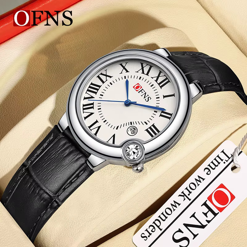OFNS Armbanduhr Paar, Quarz, Edelstahl, Leder, Weiß, Unisex - Bild 3