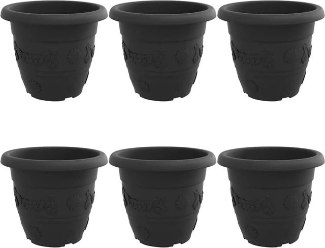 6er Set runde Blumentöpfe von vidaXL in Schwarz aus Kunststoff für innen und außen, Durchmesser: 26 cm, Höhe: 21,5 cm - Bild 1