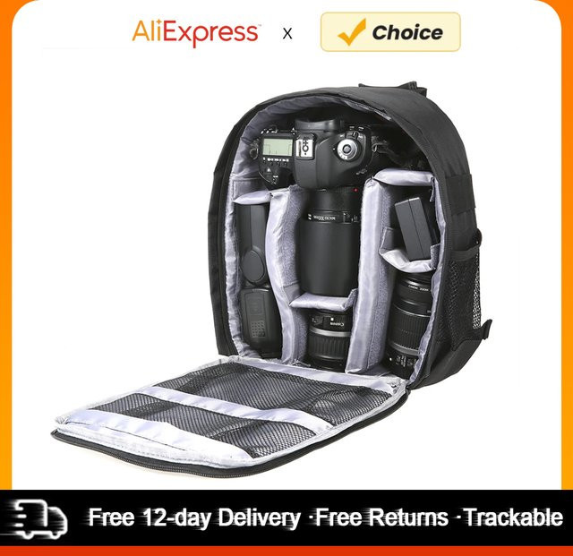 Multifunktionaler wasserabweisender Kamerarucksack für DSLR und Videokameras in Schwarz und Lila - Bild 1