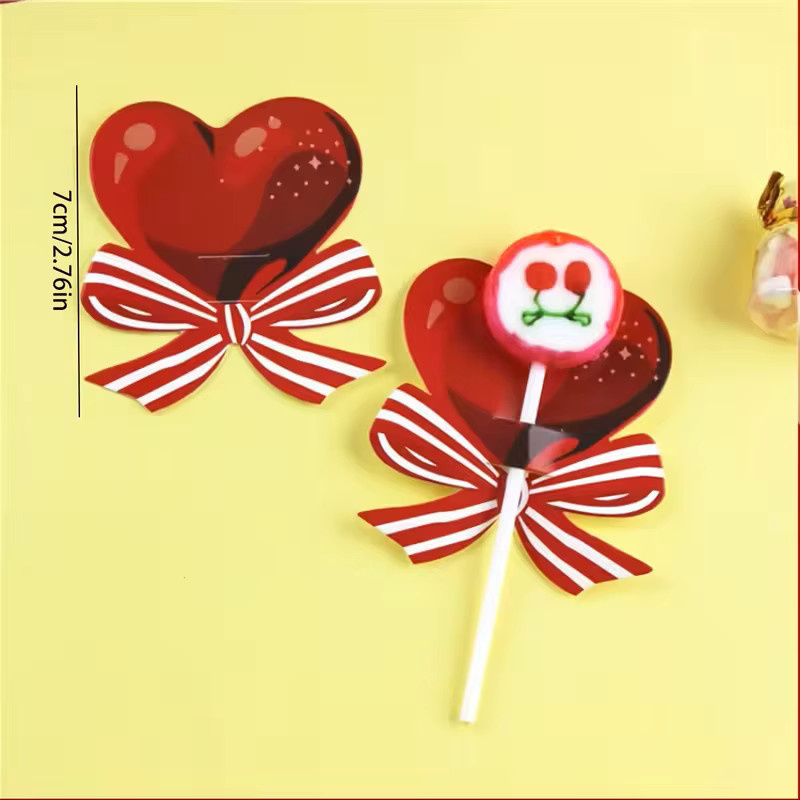 50 Stück rote herzförmige Lutscher-Dekokarten aus Papier für romantische Geschenke zum Valentinstag - Bild 2