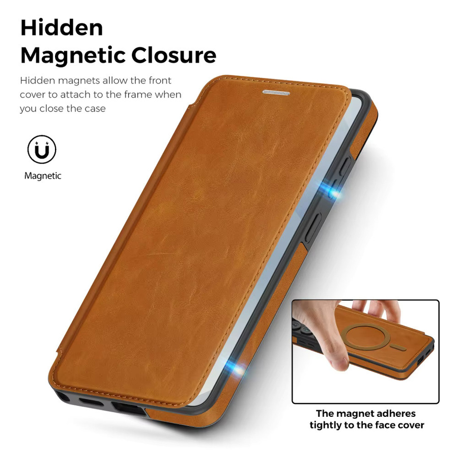 Magnetische Business Leder Handyhülle mit Kartenfach für Samsung S26 S25 Ultra S25 Edge FE kompatibel mit MagSafe in Braun oder Lila - Bild 4