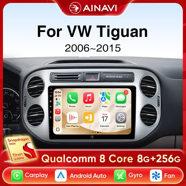 Ainavi Auto Radio Multimedia Player für Volkswagen VW Tiguan und Golf Plus mit drahtlosem Carplay und Android Auto in Schwarz - Bild 1