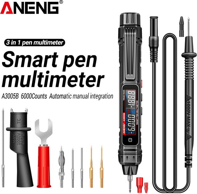 ANENG 6000 Multimeter Stift A3005B Phasenfolge Detektor für AC/DC Spannung Ohm Temperatur und Diode in Schwarz - Bild 1