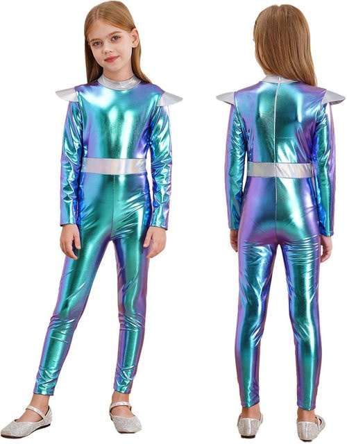 Sxiwei Alien Outerspace Future Robot Cosplay Kostüm, Ganzkörper Zentai Jumpsuits, blau, 11-12 Years - Bild 1