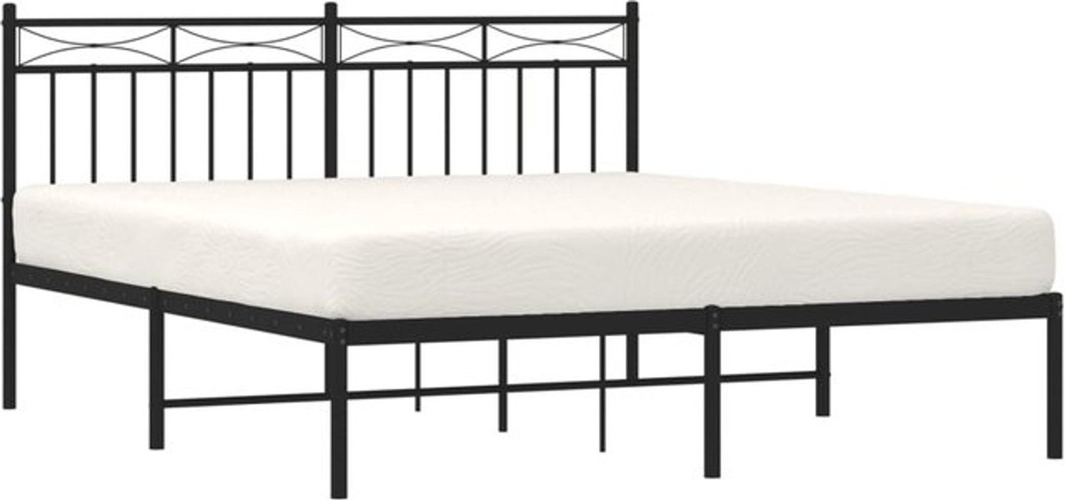 Vidaxl Metallbett mit Kopfteil in Schwarz, Modernes Bettgestell aus Stahl, Breite: 160 cm, Länge: 200 cm - Bild 1