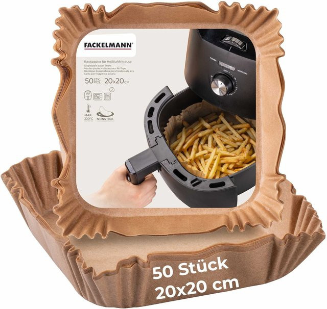 Fackelmann Backpapier für Heißluftfritteuse eckig, braun, 50 Stück, Breite: 20 cm - Bild 1