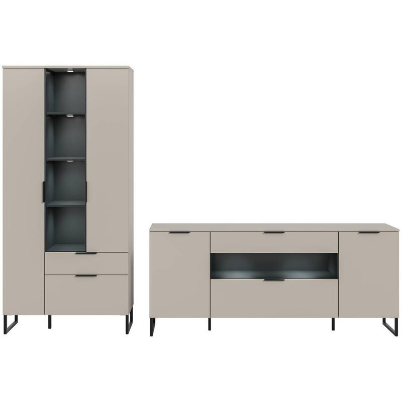 Wohnwand Noida von xonox.home in Kaschmirgrau und Schwarz, modernes Sideboard mit integrierter Beleuchtung und internen Regalen, B/H/T: 290 x 192 x 41 cm - Bild 4
