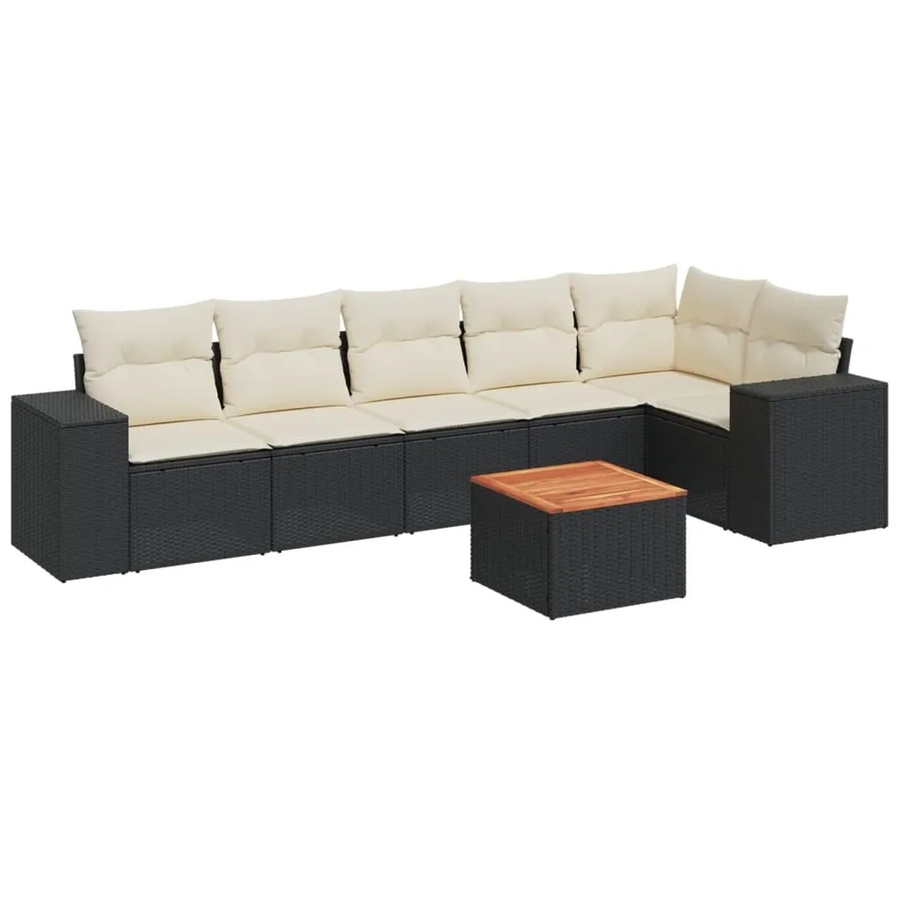 vidaXL 7-tlg Garten-Sofagarnitur in L-Form aus Polyrattan und Akazienholz mit Kissen, Schwarz - Bild 2