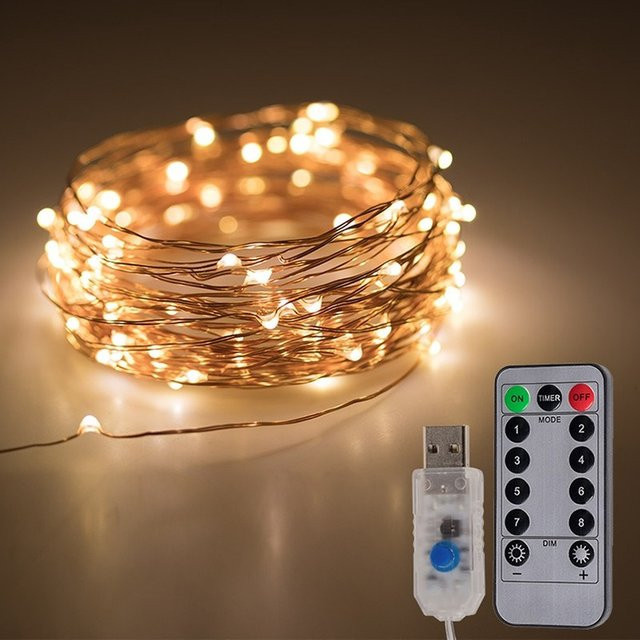 WAAJEA Kupferdraht-Lichterkette mit Fernbedienung, USB-betrieben, Warmweiß, für Hochzeit und Party-Dekoration - Bild 1