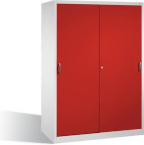 C+P Werkzeugschrank mit Schiebetüren und 2 x 4 Böden, Front Rubinrot, Korpus Lichtgrau, H x B x T: 195 x 160 x 60 cm - Bild 1