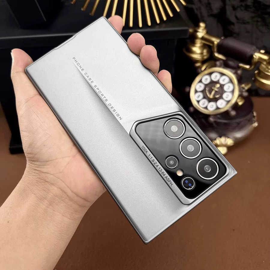 Matte Ultra-Dünne Blade Mecha Schutzhülle mit Linsenschutz für Samsung S26 Ultra S25 Ultra S24 Ultra S23 Ultra S22 Ultra und S24 FE Plus, Stoßfeste PC Hartschale, Grau/Gold - Bild 2