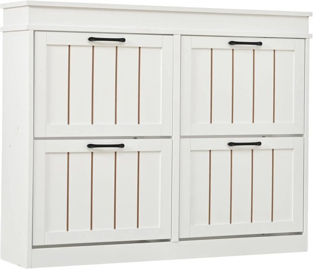 Merax Schuhschrank Weiß mit 4 Kipptüren, B/T/H: 105 x 24 x 83 cm - Bild 1