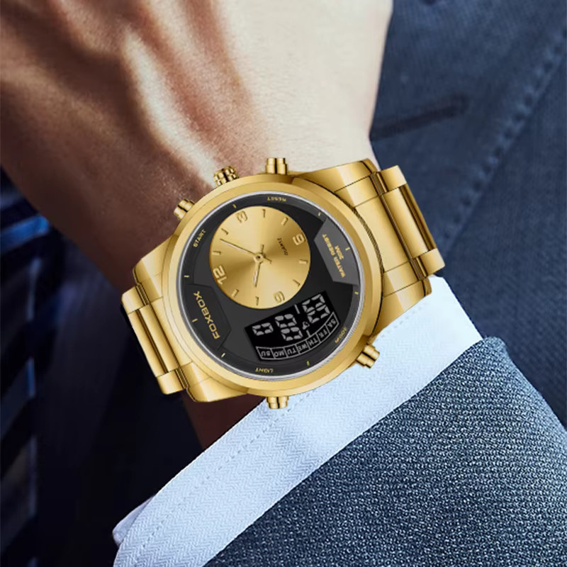 LIGE Armbanduhr, Analog-Digital, Quarz, Edelstahl, Gold, Schwarz, Herren - Bild 6