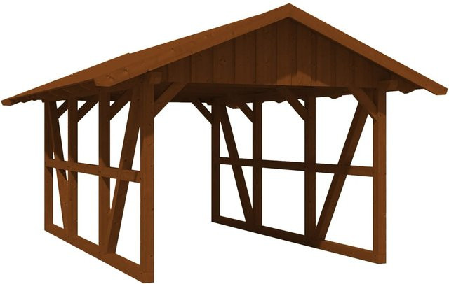 Skan Holz Carport Schwarzwald aus Fichtenholz mit Dachschalung in Nussbaum Braun, Breite: 424 cm, Tiefe: 600 cm - Bild 1