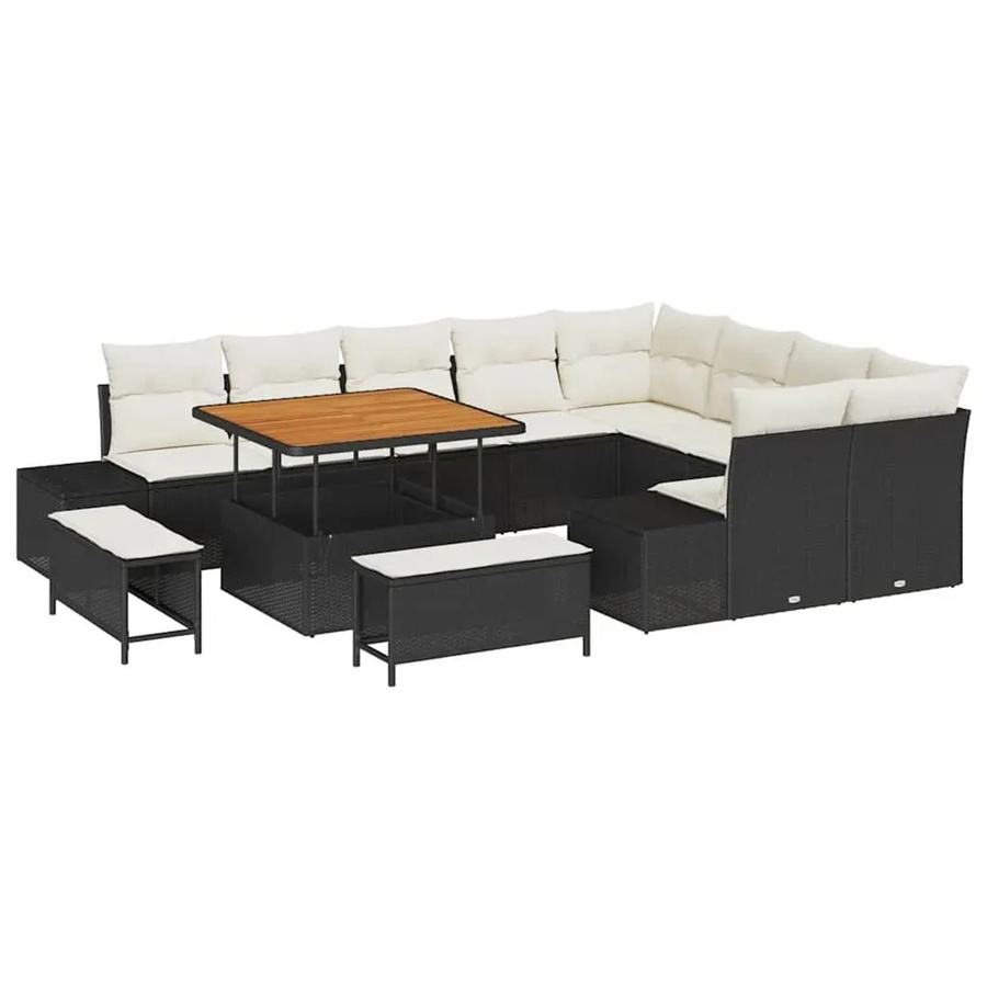 vidaXL Garten-Sofa-Set aus Polyrattan in Schwarz und Beige mit 12 Teilen, U-Form und integriertem Stauraum für Garten und Terrasse - Bild 2