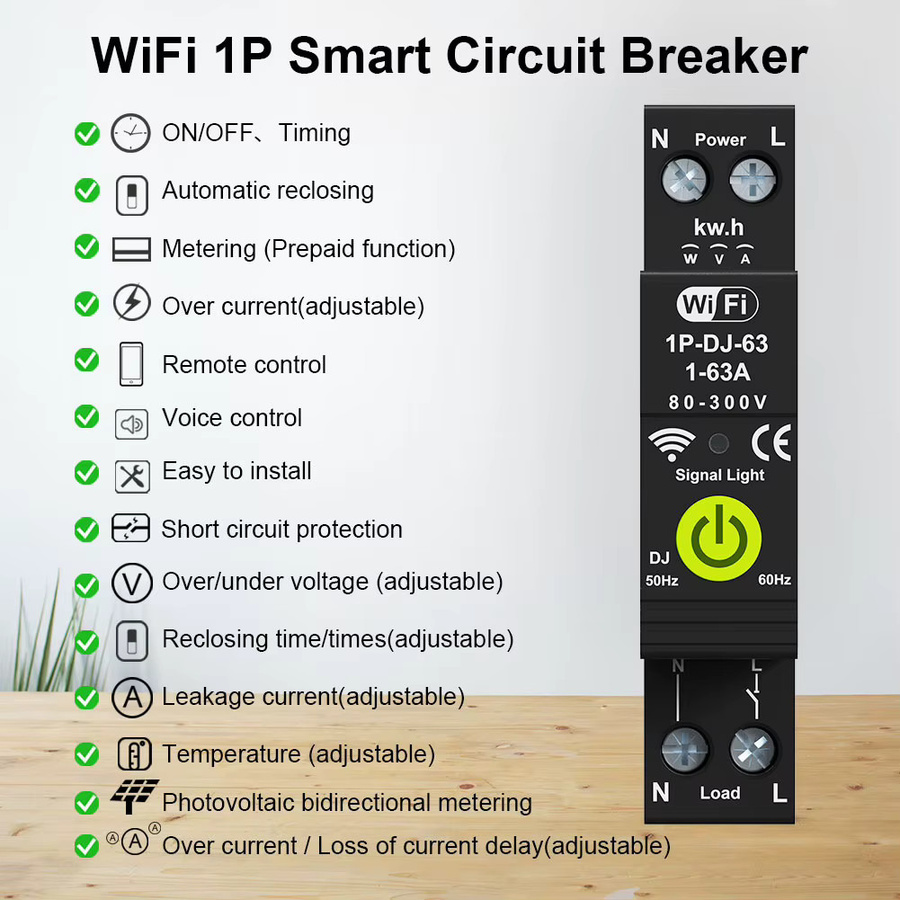 Tuya WiFi Smart Circuit Breaker MCB mit bidirektionaler Energiemessung und Timer in Schwarz - Bild 3