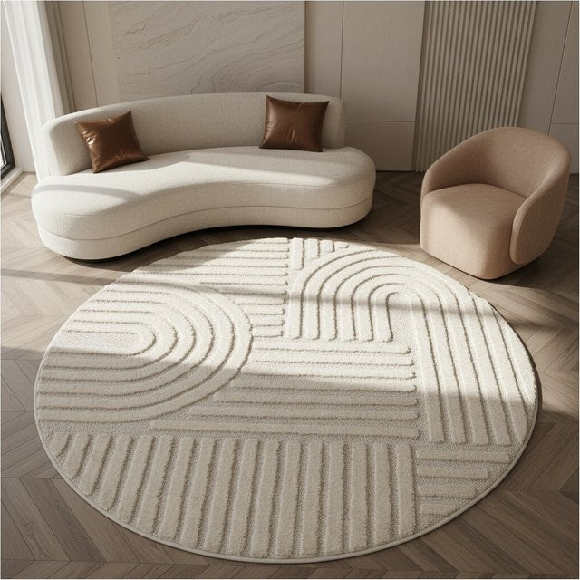 Kadima Design Hochflorteppich RIGI im Skandi-Boho-Stil mit High-Low-Effekt, Beige, Durchmesser: 80 cm - Bild 1