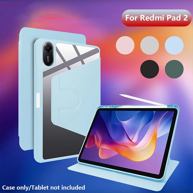Xiaomi Schutzhülle für Redmi Pad 2 11 Zoll 2025, transparente 360 Grad drehbare Acryl-Hülle mit Stifthalter und Auto-Sleep-Funktion, grau - Bild 1