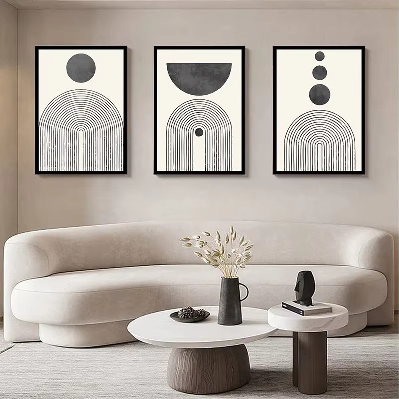 Potdemiel Abstrakte Geometrische Leinwand Wandkunst im Mid-Century Stil, Schwarz-Weiß - Bild 3