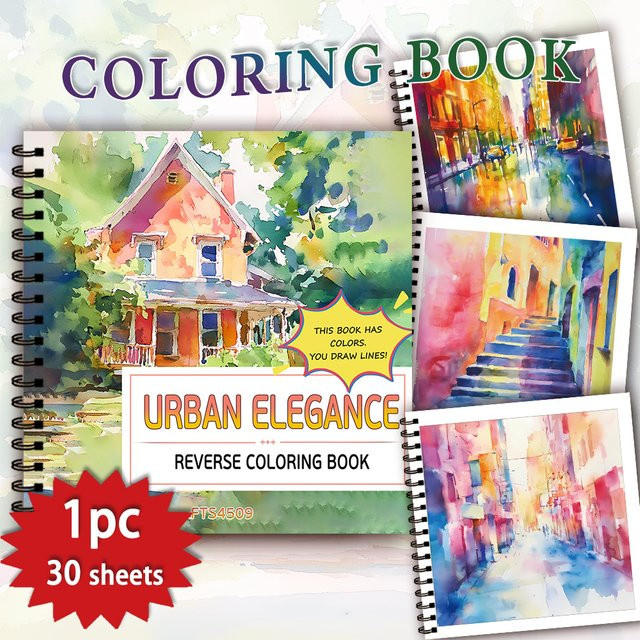 Aquarell-Architektur Rückwärts-Malbuch mit 30 dicken Seiten aus 100 g/m2 Papier in Mehrfarbig - Bild 1