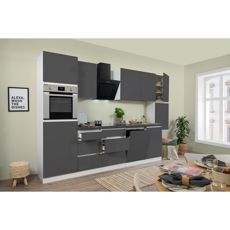 Respekta Küchenzeile GLRP330HWG Grifflos in Grau Hochglanz und Weiß mit Granit-Optik, B: 330 cm, H: 220,5 cm, T: 60 cm - Bild 2