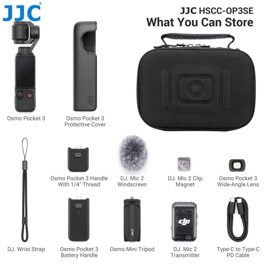 JJC Robuste EVA-Kameratasche für DJI Osmo Pocket 3 in Schwarz mit Netztaschen und Riemen - Bild 6