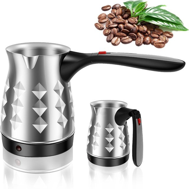 Elektrische türkische Kaffeemaschine aus Edelstahl in Silber, 500 ml Kaffeekanne mit Klappgriff - Bild 1