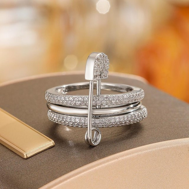 Dreiringiger Büroklammerring, Kupfer, Zirkonia, Damen - Bild 1
