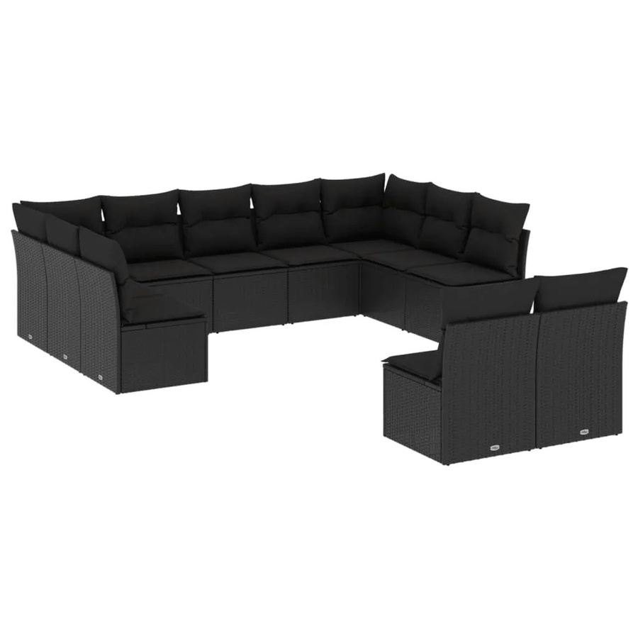 vidaXL 11-tlg Garten-Sofagarnitur Modell 36 in U-Form aus Polyrattan mit Kissen, Schwarz - Bild 2