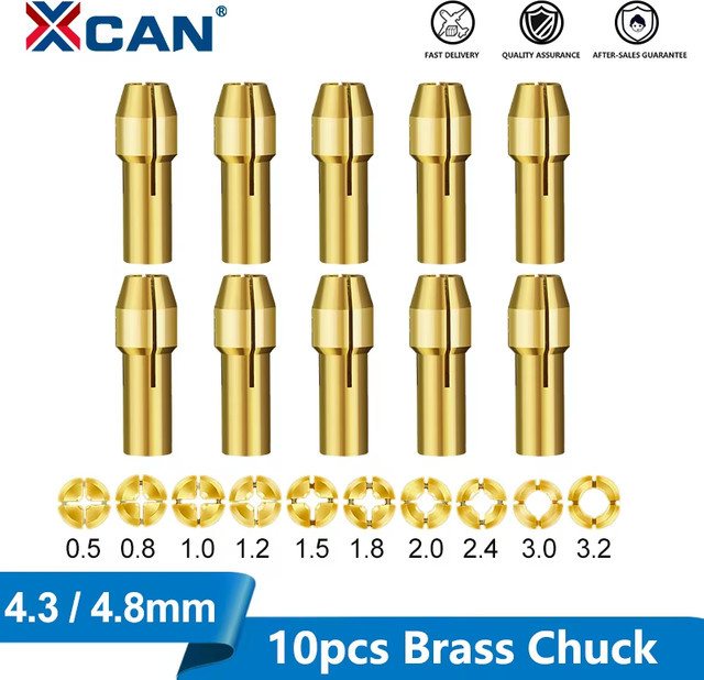 XCAN 10 Stück Mini-Bohrer Set aus Messing für Dremel-Drehwerkzeuge, Durchmesser 0,5–3,2 mm, Farbe Gold - Bild 1