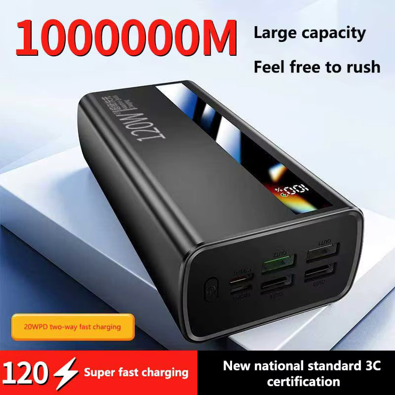 6in1 Powerbank mit 10000 mAh Kapazität und 120 W Schnellladung, Digitalanzeige, Schwarz, kompatibel mit Xiaomi, Huawei und iPhone - Bild 2