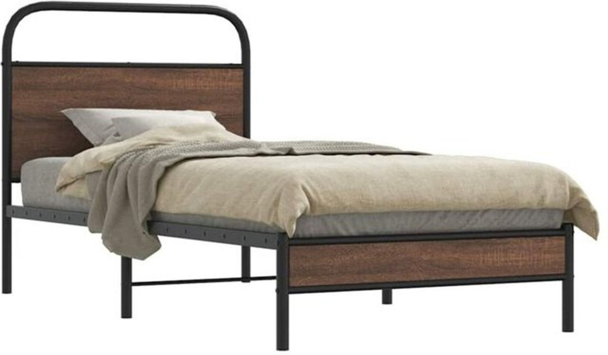 Bettgestell Einzelbett von vidaxl in Braun mit Eichen-Optik aus Holz und Stahl im Industrial-Stil, B/T/H: 107 x 203 cm - Bild 1