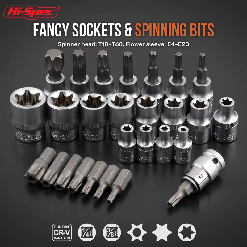 Hi-Spec Torx-Stern-Steckdosen- und Bit-Set mit Sechskant-Bits und E-Sicherheits-Bits, 19/29/34-teilig - Bild 3