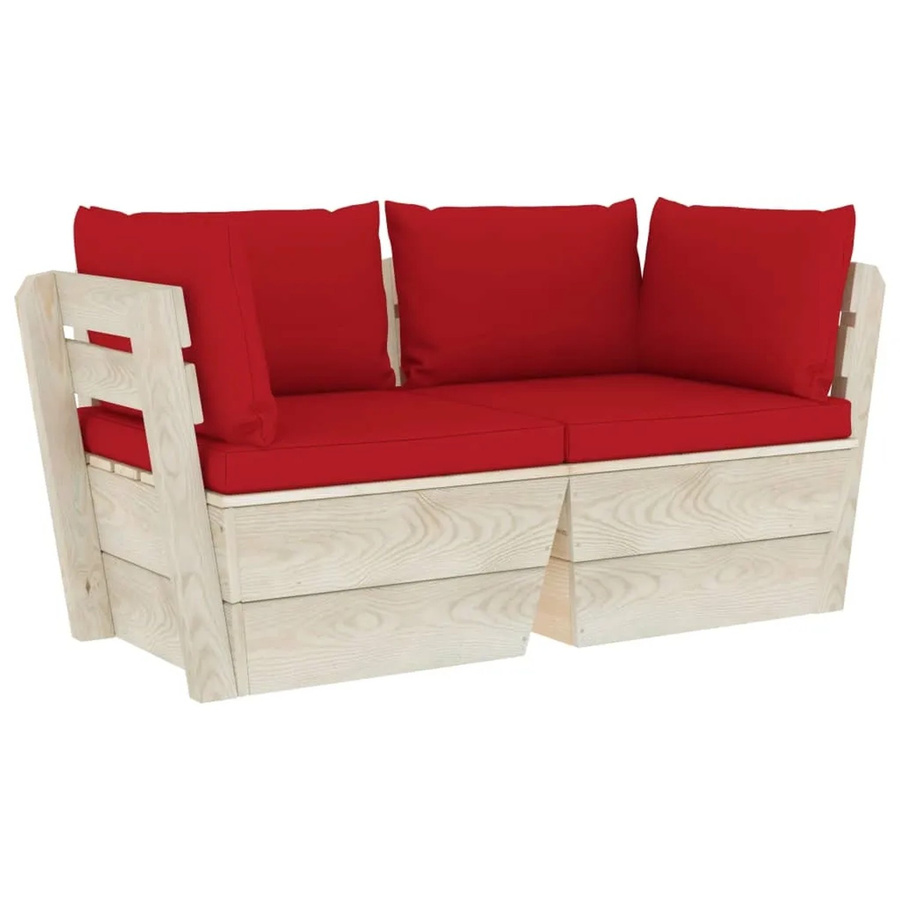 vidaXL Garten-Palettensofa L-Form aus Fichtenholz und Kiefernholz mit roten Polsterkissen - Bild 2