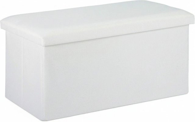 Relaxdays Sitzbank mit Stauraum aus MDF und Polyester in Weiß mit Leinen-Optik, B/T/H: 76,5 x 38 x 38,5 cm - Bild 1