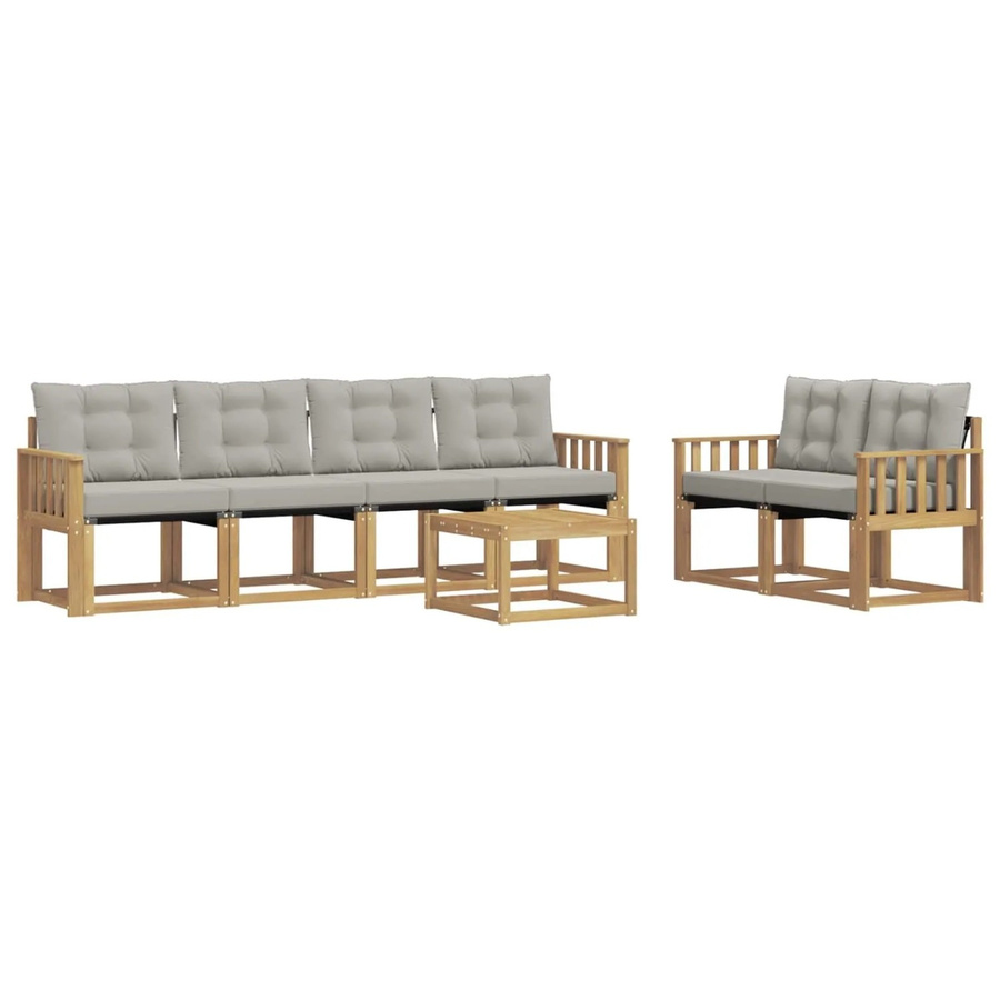 vidaXL Outdoor-Sofagarnitur 7-teilig aus Akazienholz mit Textilene und Kissen in Weiß-Hellgrau - Bild 2
