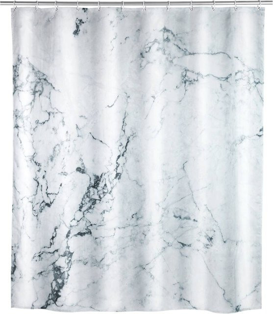 WENKO Duschvorhang aus Polyester mit Grafikdesign, wasserdicht und waschbar, Farbe: Natur/Grau/Weiß/Mehrfarbig, B/H: 180 x 200 cm - Bild 1