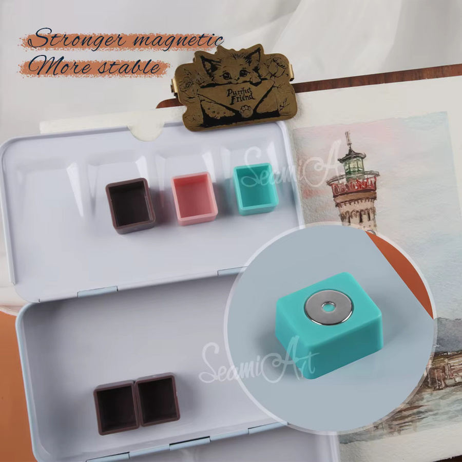 SeamiArt 50 Stück magnetische Halbfläschchen in vier Farben für Aquarellfarben in einer Blechdose - Bild 2