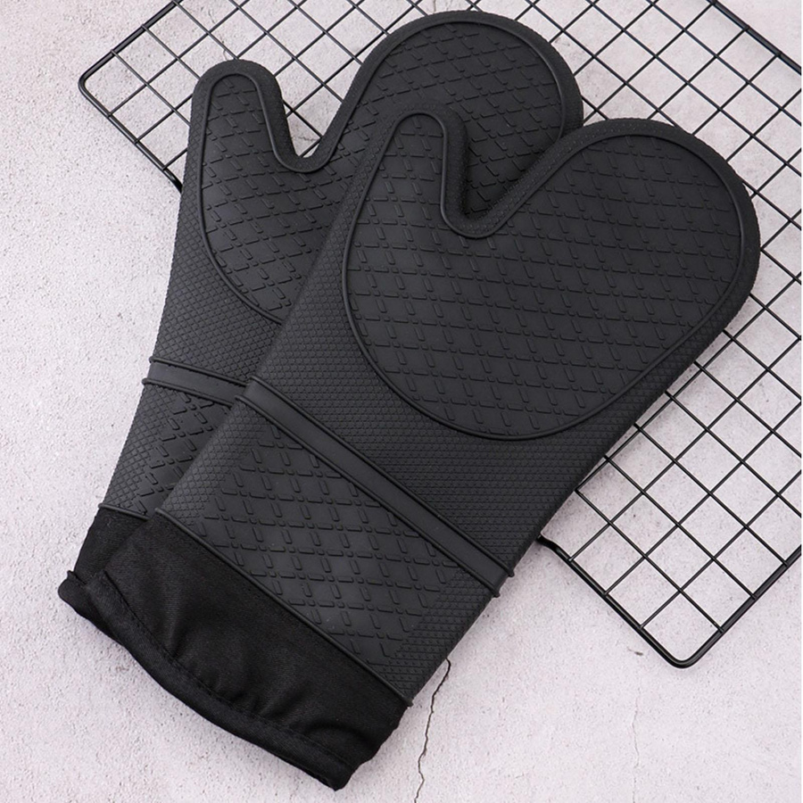 KONNWEI Hitzebeständige Ofenhandschuhe aus verdicktem Silikon mit Baumwollfutter in Schwarz - Bild 3
