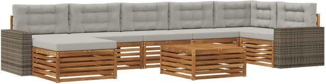 vidaXL Outdoor-Sofagarnitur aus Akazienholz mit 8 Kissen in Natur und Hellgrau - Bild 1