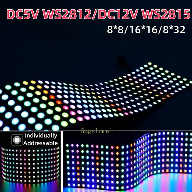 SAGE LU MEI WS2815 RGBIC LED Matrix Panel Lichtstreifen für individuelle Adressierung, Multicolour, DC5V/12V - Bild 1