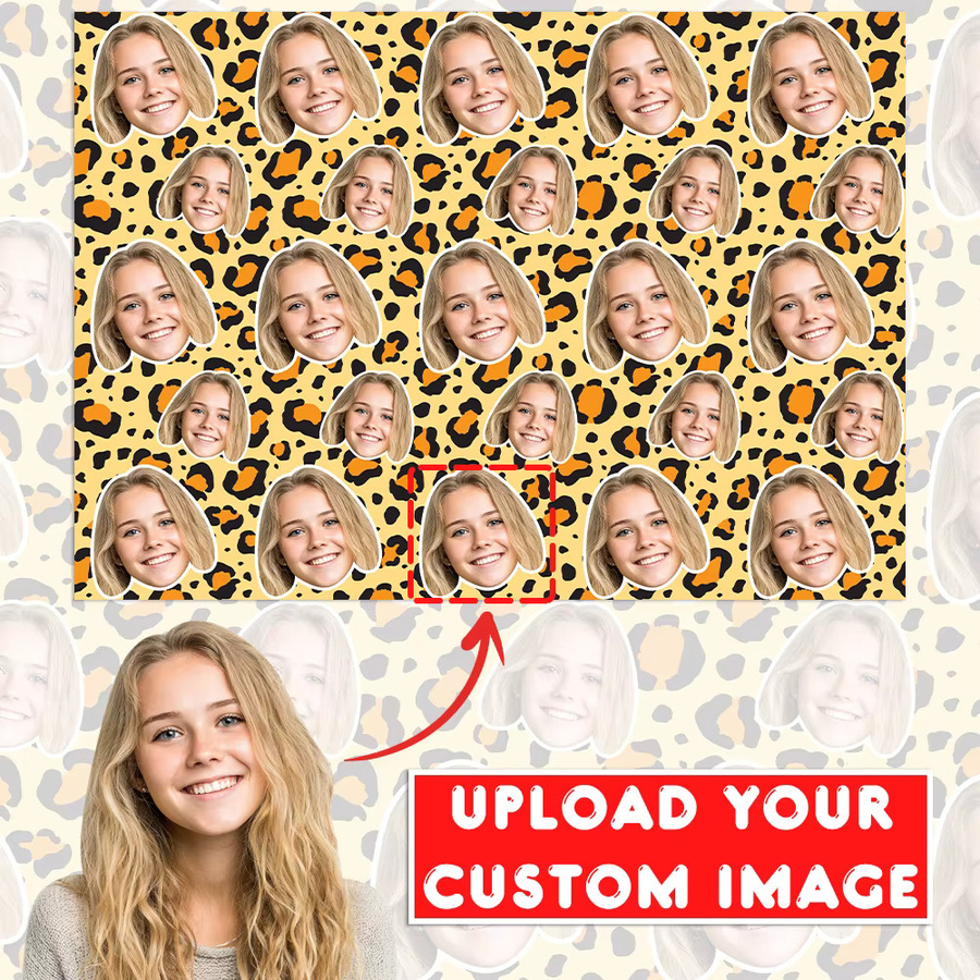 WEIGAO Personalisiertes Geschenkpapier mit Leopardenmuster und Gesichtsmotiv in Multicolour für Valentinstag und Geburtstage - Bild 3