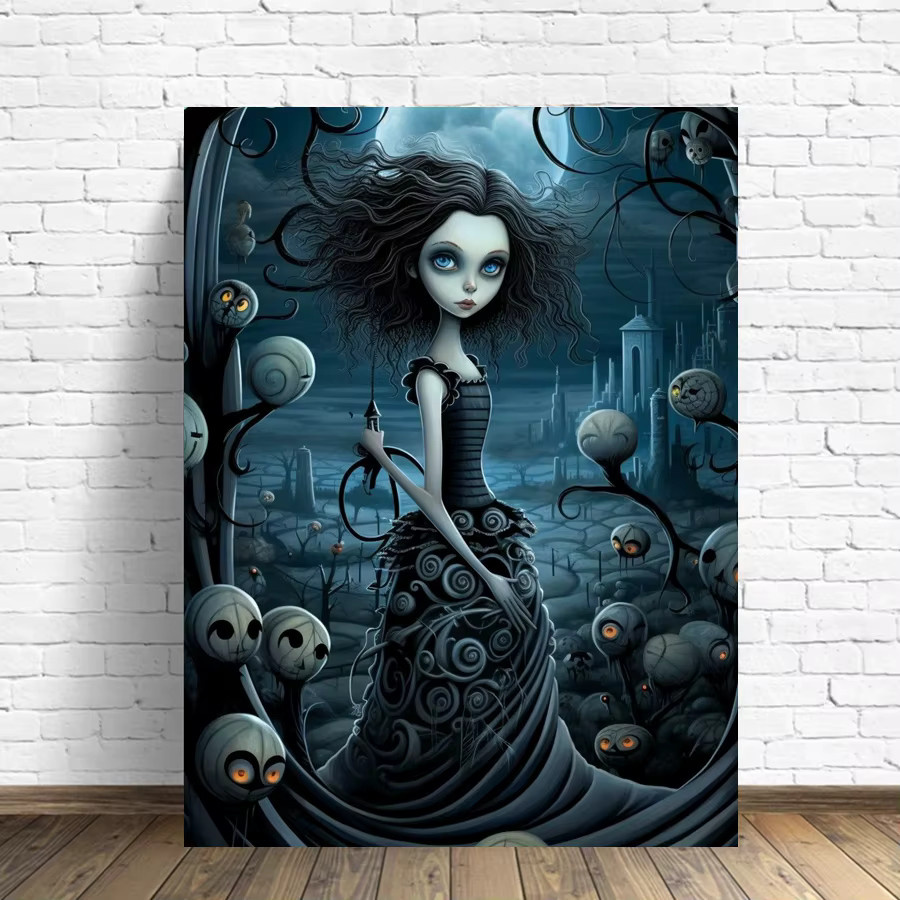 YUTTEE Diamantenmalerei Set Dark Gothic Automaton Puppe mit Skelett Cartoon Charakter als Kreuzstich Mosaik Illustration für Erwachsene - Bild 3