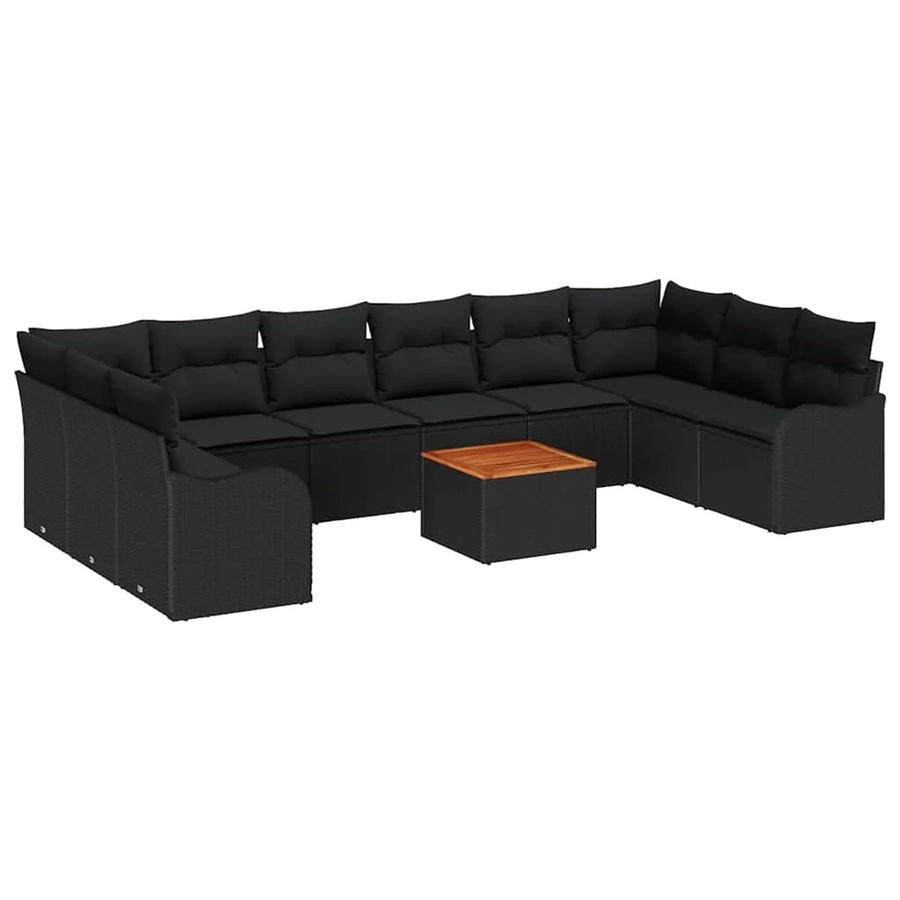 vidaXL Garten-Sofa-Set 10-teilig aus Poly Rattan in Schwarz mit U-Form und Stauraumfunktion inklusive Tisch und Kissen - Bild 2