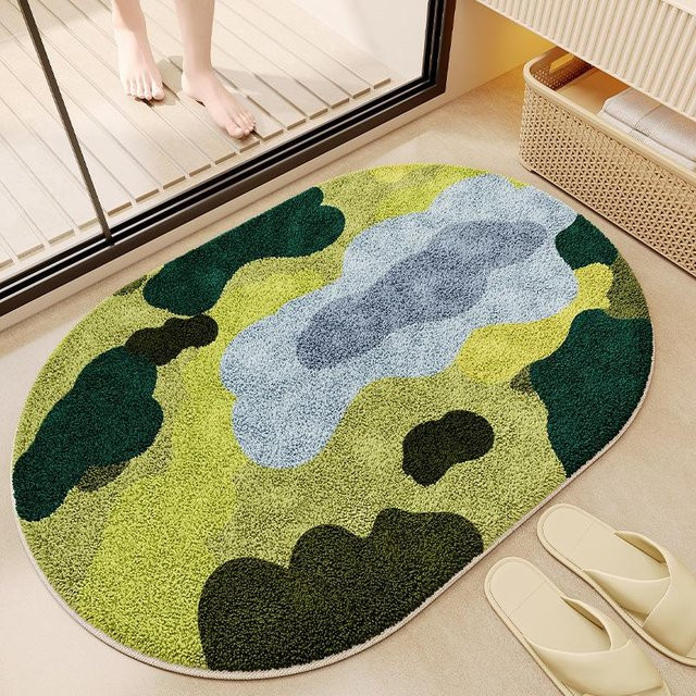 Rutschfeste Moosgetuftete Bodenmatte in Grün, absorbierender Badezimmerteppich und Eingangsteppich aus Polyester, Breite: 40 cm, Tiefe: 60 cm - Bild 1